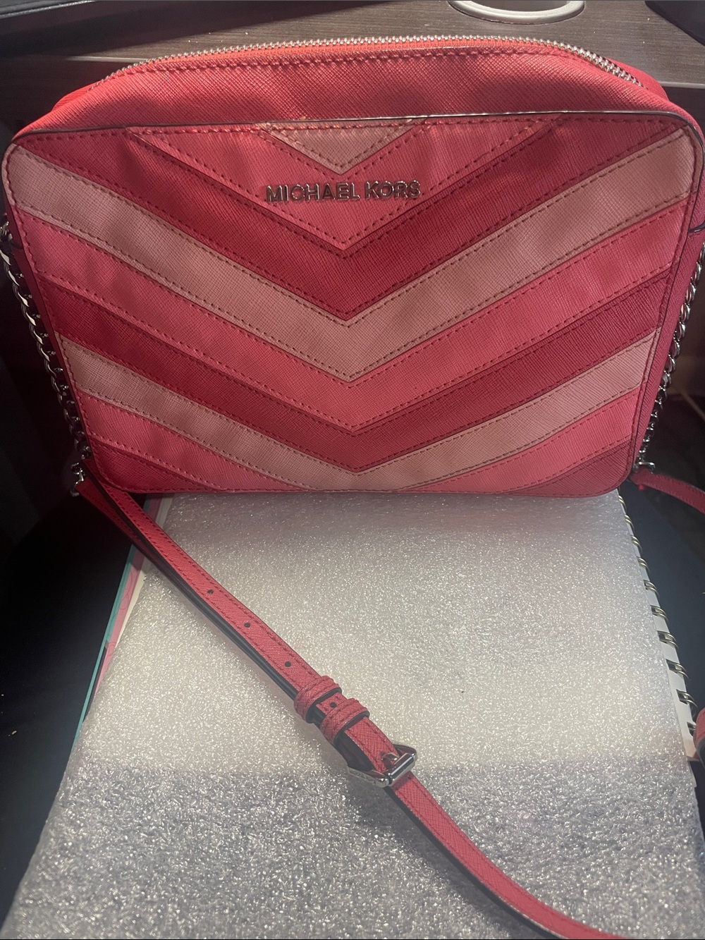 Michael Kors Two-Tone Pink Chevron Crossbody Bag